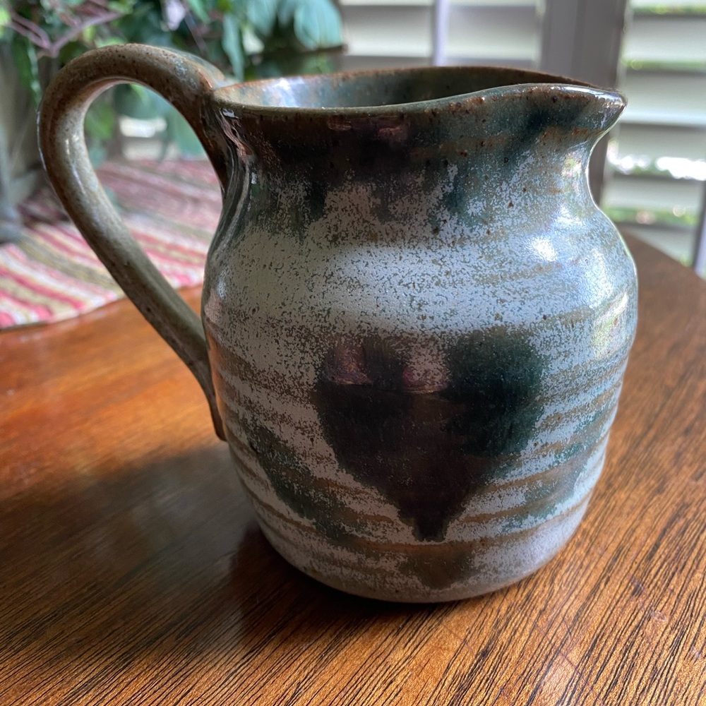 Pottery green handmade small pitcher